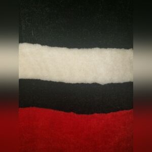 Maxi long warm faux shearling stripe vest  snaps red black cream